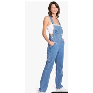 NWT Lana Roux Womens Classic Stretchy Denim Workwear Straight-Leg Overalls S